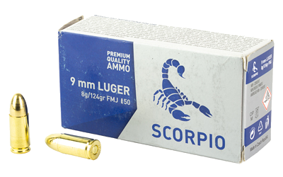 STV Technology Scorpio Ammo 9mm 124 Grain Full Metal Jacket Ammunition – 50 Rounds