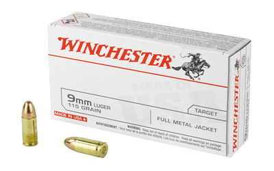 Winchester USA 9mm 115 Grain Full Metal Jacket Ammunition – 50 Rounds