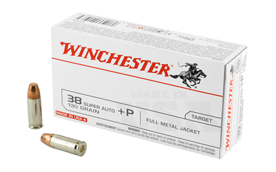 Winchester USA +p .38 Super 130 Grain Full Metal Jacket Ammunition – 50 Rounds