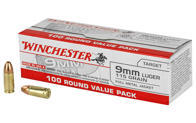 Winchester USA 9mm 115 Grain Full Metal Jacket Ammunition – 100 Rounds