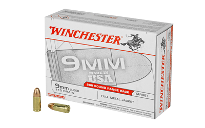 Winchester USA 9mm 115 Grain Full Metal Jacket Ammunition – 200 Rounds