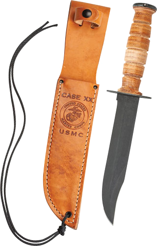 Case Knives Usmc Grooved Leather & Leather Sheath Knife