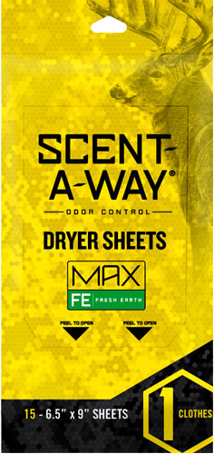 Hunters Specialties Dryer Sheets Scent-A-Way Max Oderless 6.5"X9" Earth 15P
