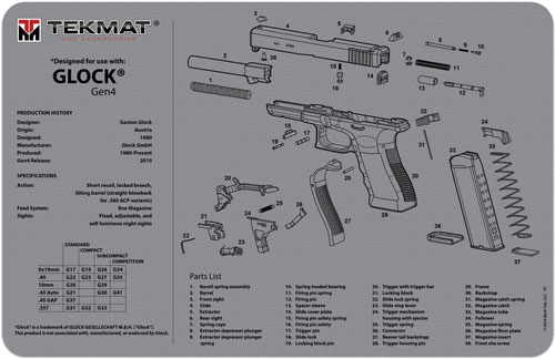 TekMat Armorers Bench MAT 11"x17" for Glock Gen 4 – Grey
