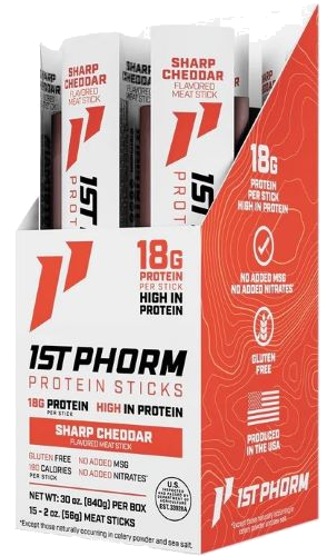 1st Phorm Protein Beef Sticks Sharp Cheddar 15 Sticks