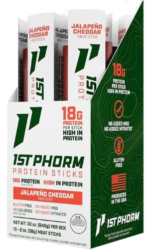 1st Phorm Protein Beef Sticks Jalepeno Cheddar 15 Sticks