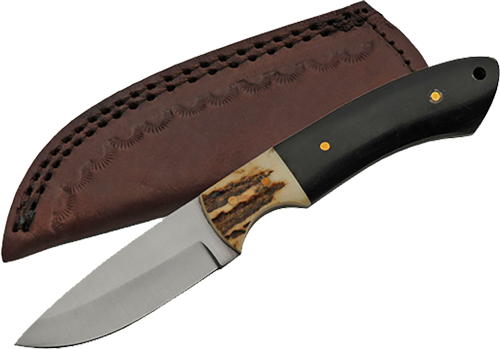 SZCO Rite Edge 7" Stag Horn Hunting Leather Sheath Knife