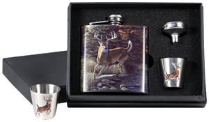 Rivers Edge Pocket Flask with 2-Shot Glasses Whitetail Deer