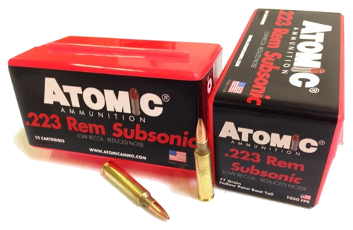 Atomic Ammunition Subsonic .223 Rem 77 Grain BTHP Ammunition – 50 Rounds