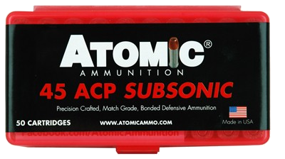 Atomic Ammunition .45 ACP 250 Grain Jacketed Hollow Point Ammunition – 50 Rounds
