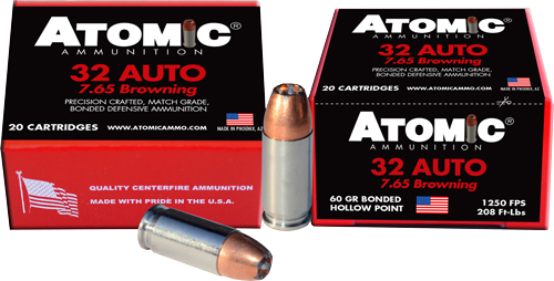 Atomic Ammunition .32 ACP 60 Grain Jacketed Hollow Point Ammunition – 20 Rounds