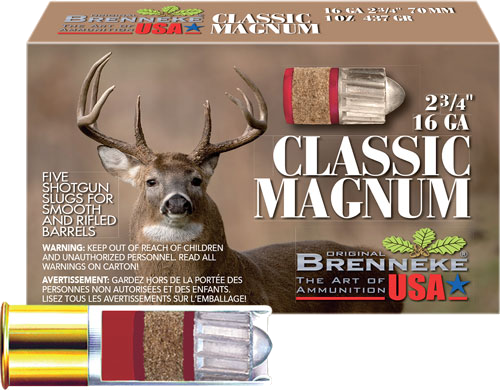 Brenneke USA Classic Mah 16 Gauge SLUG Ammunition – 5 Rounds
