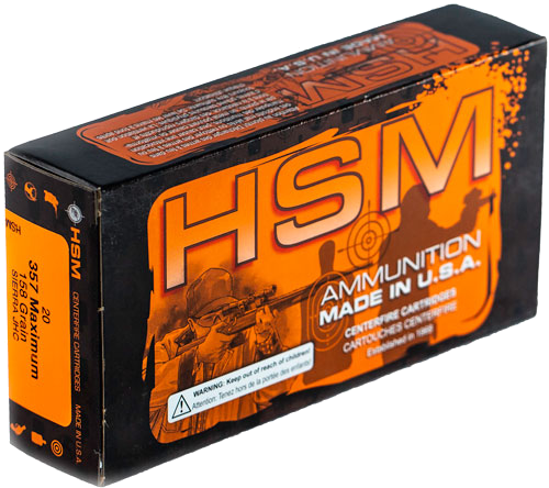 HSM Ammo 357 Maximum 158 Grain Jacketed Hollow Point Ammunition – 20 Rounds