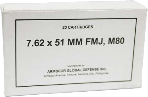 Armscor 7.62x51 M80 147 Grain Full Metal Jacket Ammunition – 20 Rounds