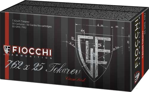 Fiocchi 7.62x25 Tokarev 85 Grain Full Metal Jacket Ammunition – 50 Rounds