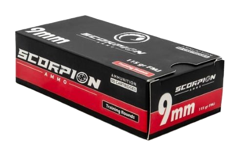 Scorpion Ammo 9mm 115 Grain Full Metal Jacket Ammunition – 50 Rounds