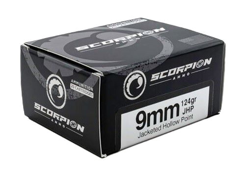 Scorpion Ammo 9mm 124 Grain Jacketed Hollow Point Ammunition – 20 Rounds