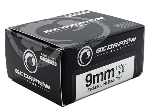 Scorpion Ammo 9mm 147 Grain Jacketed Hollow Point Ammunition – 20 Rounds