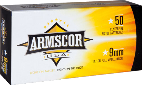 Armscor 9mm 147 Grain Full Metal Jacket Ammunition – 50 Rounds