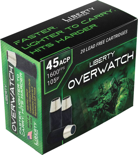 Liberty Overwatch .45 ACP 105 Grain Hollow Point Ammunition – 20 Rounds