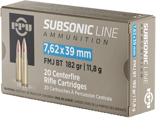 Ppu Subsonic 7.62x39 182 Grain Full Metal Jacket Ammunition – 20 Rounds