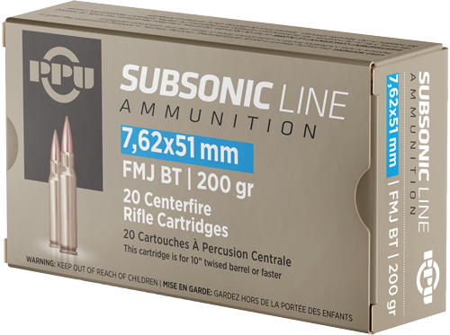 Ppu Subsonic 7.62x51 200 Grain Full Metal Jacket Ammunition – 20 Rounds