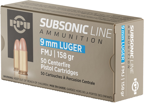 Ppu Subsonic 9mm 158 Grain Full Metal Jacket Ammunition – 50 Rounds