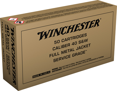 Winchester Service Grade .40 S&W 165 Grain Full Metal Jacket Ammunition – 50 Rounds