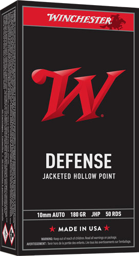 Winchester USA 10mm 180 Grain Jacketed Hollow Point Ammunition – 50 Rounds