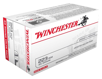 Winchester USA .223 Rem 45 Grain Jacketed Hollow Point Ammunition – 40 Rounds