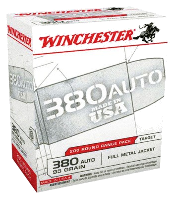 Winchester USA .380 ACP 95 Grain Full Metal Jacket Ammunition – 200 Rounds