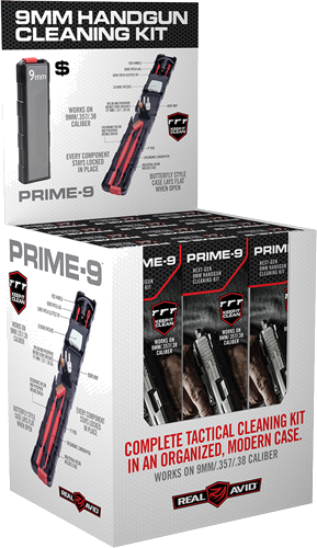 Real Avid Cleaning Kit – Prime 9mm Pistol 12-Piece. Display