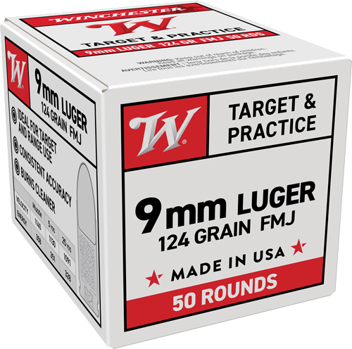 Winchester USA WB 9mm 124 Grain Full Metal Jacket Ammunition – 50 Rounds
