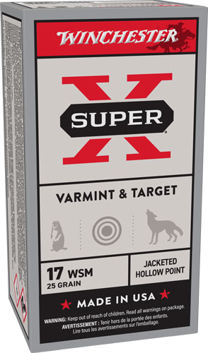 Winchester Super-X 17 WSM 25 Grain Jacketed Hollow Point Ammunition – 50 Rounds
