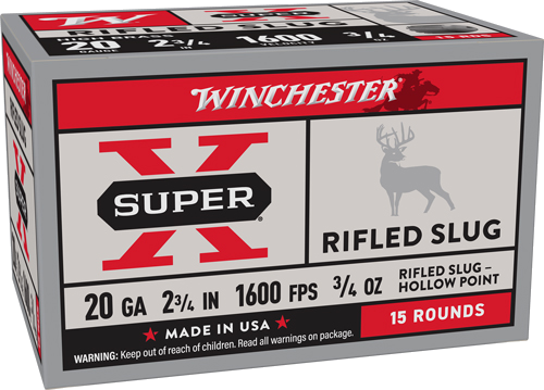 Winchester Super-X 20 Gauge SLUG Ammunition – 15 Rounds