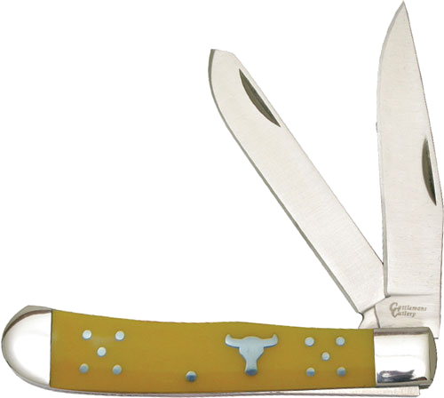 American Buffalo Knife & Tool Cattlemans Cutlery 3.25" Yellow Handle Trapper 2-Blade
