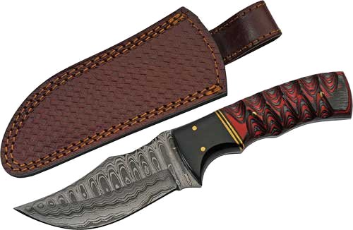 SZCO Rite Edge 4" Buffalo Horn /Twisted Wood Damascus with Shth