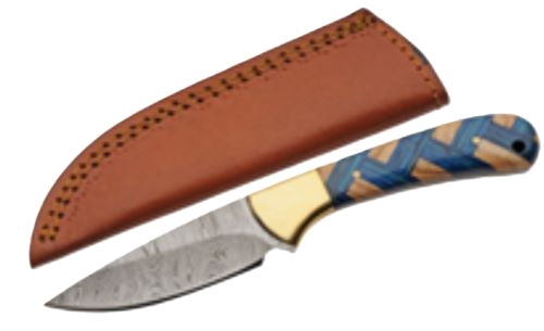 SZCO Rite Edge 3" Braided Sapphire Skinner with Leather Sheath