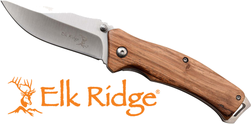 Master Cutlery Elk Ridge Traverse 3.1" Drop Point Fldr Zebra Wood/Ss Knife