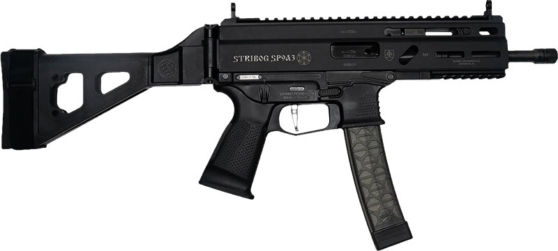 Global Ordnance Stribog SP9A3 9mm Pistol – Black, Pistol Brace