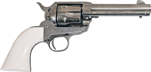 Cimarron Frontier Pw FS 4.75" Engraved Nickel/Ivory .45 Colt Revolver