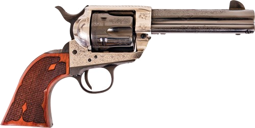 Cimarron Frontier Pw FS 4.75" Engraved Silver/Bl Wal .45 Colt Revolver