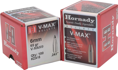 Hornady 6mm .243 V-Max 100-Count .243 Win 65 Grain Bullets – 100-Pack