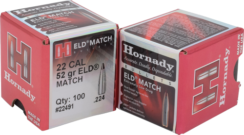 Hornady 22 Caliber .224 Eld-M Match 100-Count 52 Grain Bullets – 100-Pack