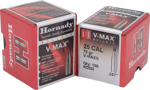 Hornady 25 Caliber .257 V-Max 100-Count 75 Grain Bullets – 100-Pack