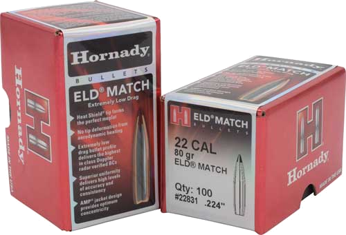 Hornady 22 Caliber .224 Eld-M Match 100-Count 80 Grain Bullets – 100-Pack