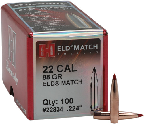 Hornady 22 Caliber .224 Eld-M Match 100-Count 88 Grain Bullets – 100-Pack