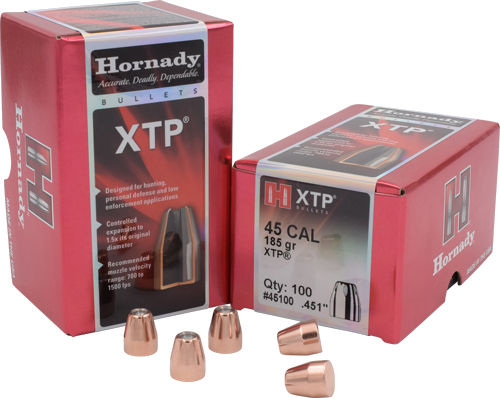 Hornady XTP .45 Caliber 185 Grain Bullets – 100-Pack