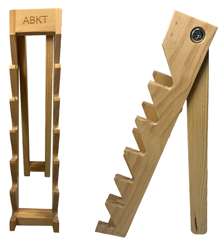 American Buffalo Knife & Tool Wood Display Stand Holds 6 Knives with Abkt Logo Knife