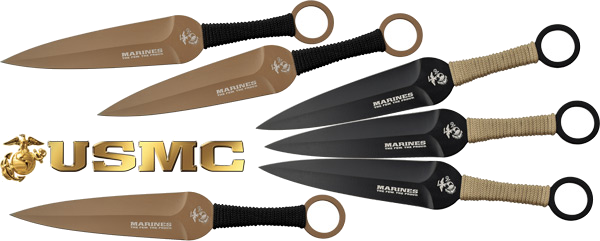 Master Cutlery Usmc 9" Spear Point Throwing Knives 6-Pack Black/Fd Knife